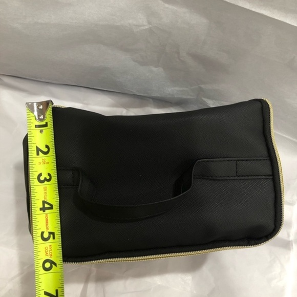 Large Black PU gold zip around makeup cosmetics beauty case bag with compartment - Picture 7 of 11